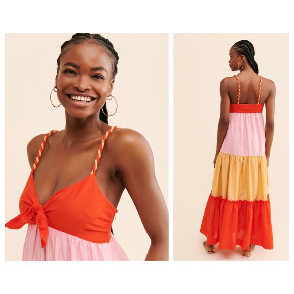 Scotch & Soda Tiered Colorblock Maxi Dress Size Small - Picture 2 of 11